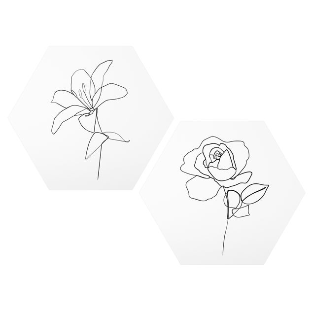 tableaux floraux Line Art Fleurs Noir Blanc Set