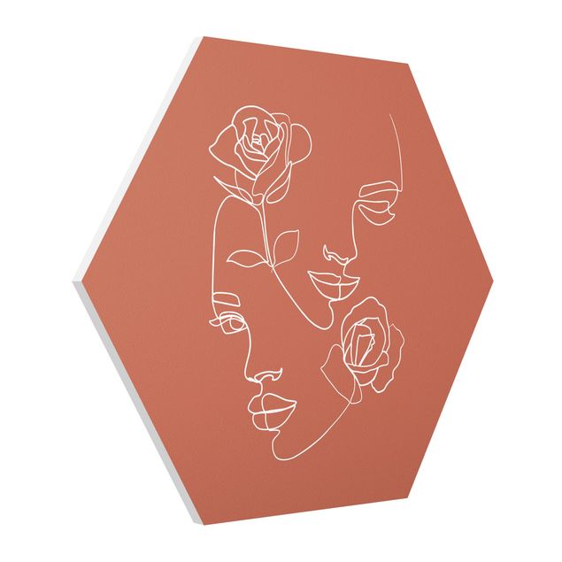 tableaux floraux Line Art Visages Femmes Roses Cuivre