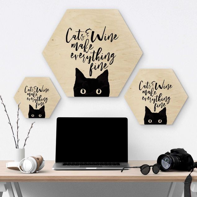 Hexagone en bois - Cats And Wine make Everything Fine