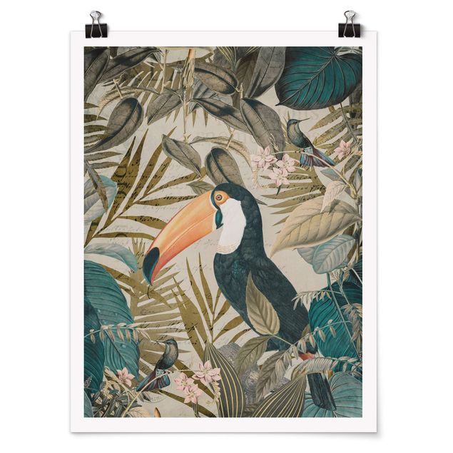 Tableaux fleurs Collage vintage - Toucan dans la jungle