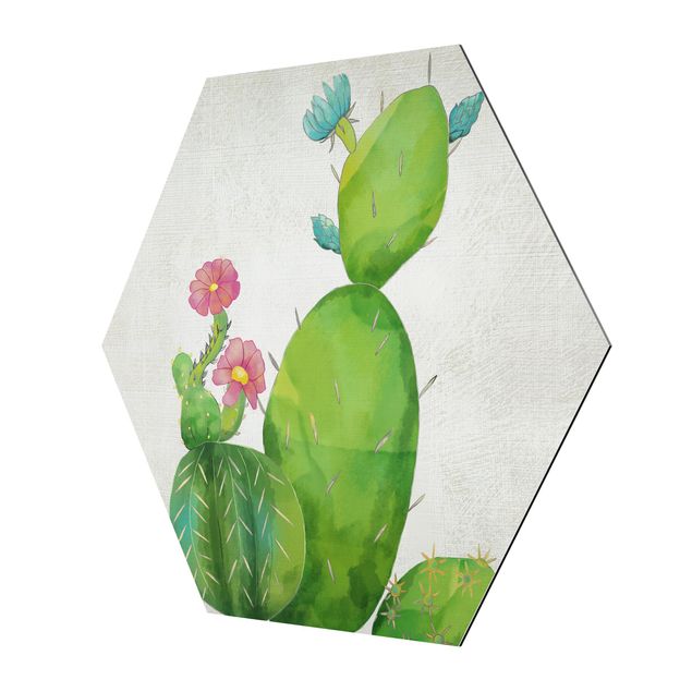 Tableaux muraux Famille de cactus en rose et turquoise
