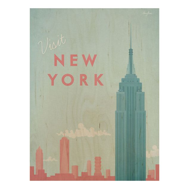 Tableau vintage bois Poster de voyage - New York