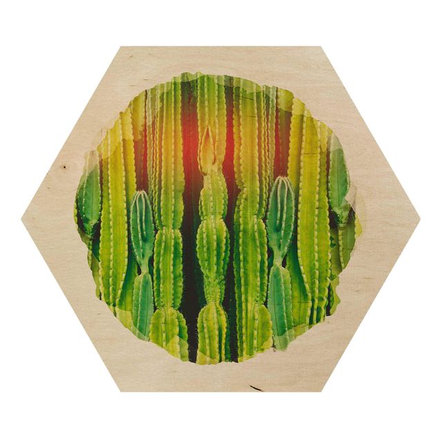 Hexagone en bois - WaterColours - Cactus Wall