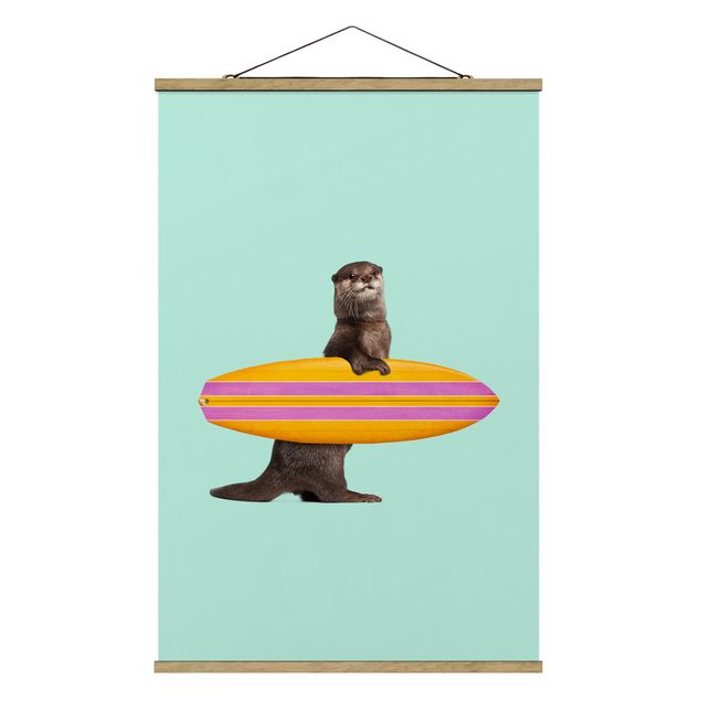 Tableau animaux Loutre avec planche de surf