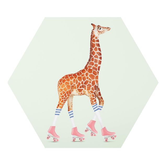 Tableaux animaux Girafe avec des patins à roulettes