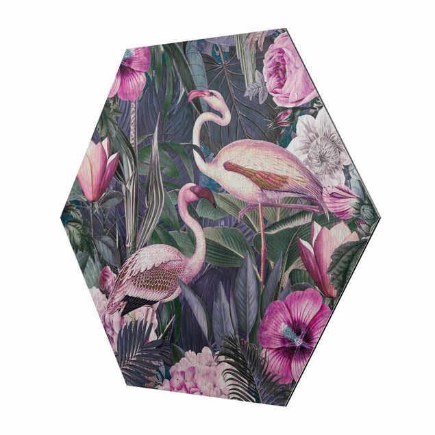 Tableaux de Andrea Haase Collage coloré - Flamants roses dans la jungle