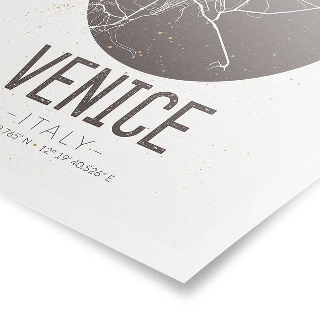 Tableau marron moderne Plan de la ville de Venise - Rétro