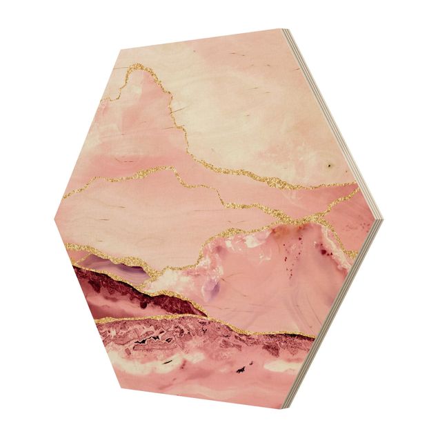 Tableaux rose Abstract Mountains Pink With Golden Lines