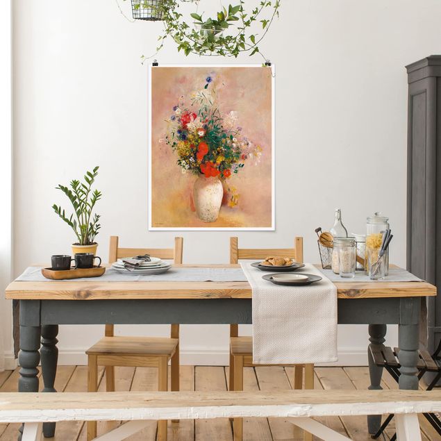 Tableau moderne Odilon Redon - Vase avec fleurs (fond rose)