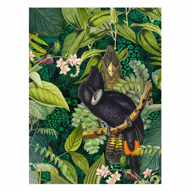 Tableau jungle tropicale Collage coloré - Cacatoès dans la jungle
