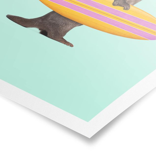 Poster animaux Loutre avec planche de surf