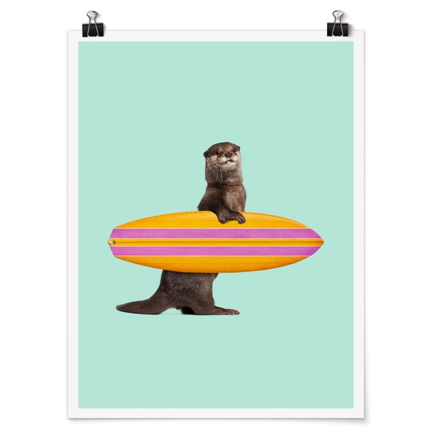 Tableaux animaux Loutre avec planche de surf