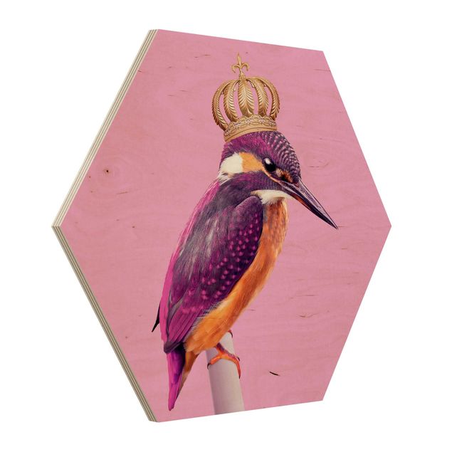 Tableaux en bois Martin-pêcheur rose avec couronne