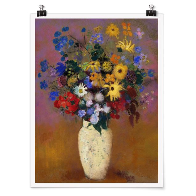 tableaux floraux Odilon Redon - Vase blanc avec des fleurs