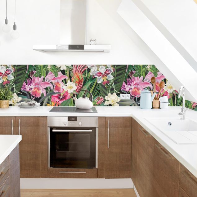crédence cuisine en verre Collage de fleurs tropicales colorées II