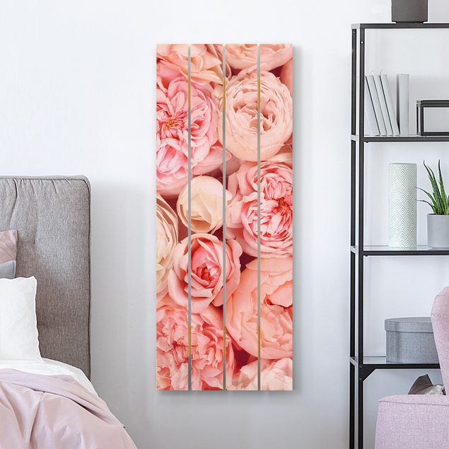 Tableaux en bois avec fleurs Roses Coral Shabby en rose