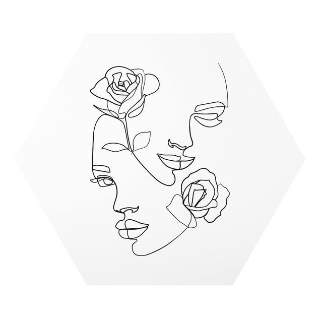Tableaux portraits Line Art Visages Femmes Roses Noir et Blanc
