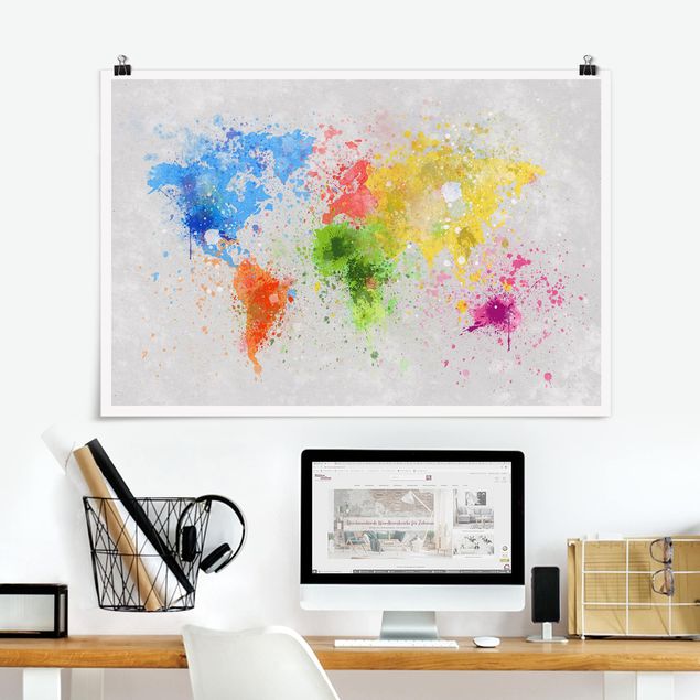 Déco mur cuisine Splodges colorés Carte du monde
