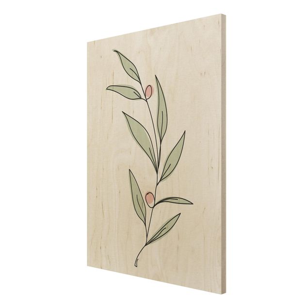 Tableaux en bois avec fleurs Branche avec baies Line Art