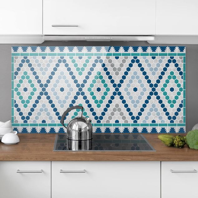 Déco murale cuisine Motif de carreaux marocains bleu turquoise