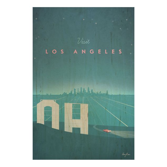 Tableau vintage bois Poster de voyage - Los Angeles