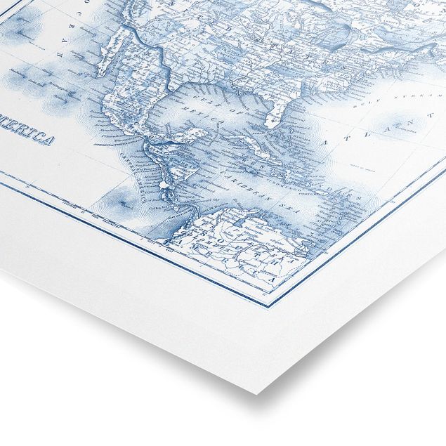 Tableau bleu Carte dans les tons bleus - Amérique du Nord