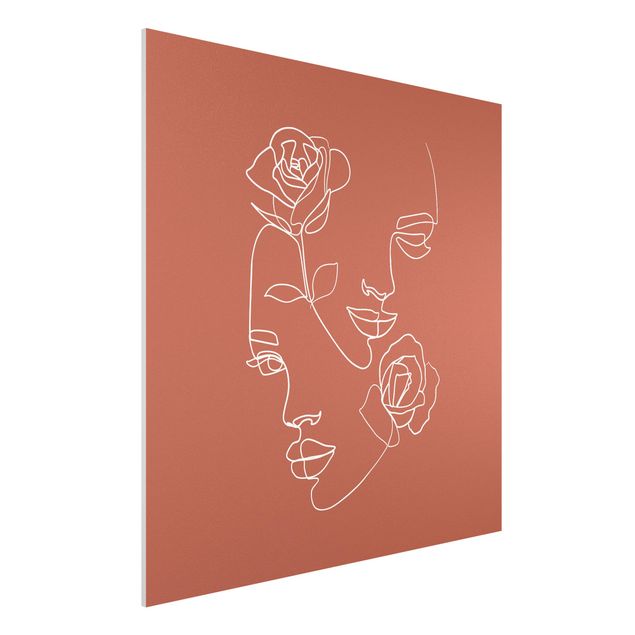 Tableaux Artistiques Line Art Visages Femmes Roses Cuivre