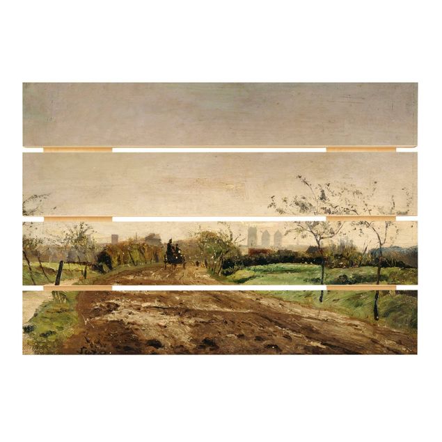 Tableaux en bois avec paysage Otto Modersohn - Paysage matinal avec chariot près de Münster
