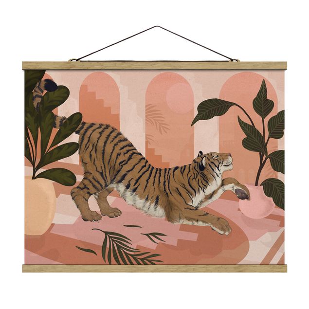 Tableau animaux Illustration Tigre dans une peinture rose pastel