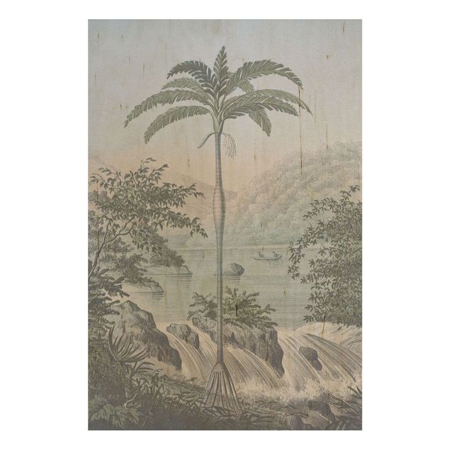 Tableaux en bois avec paysage Illustration vintage - Paysage avec palmier