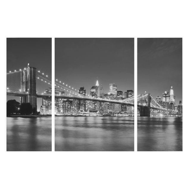 Tableaux sur toile en noir et blanc Pont de Manhattan la nuit II