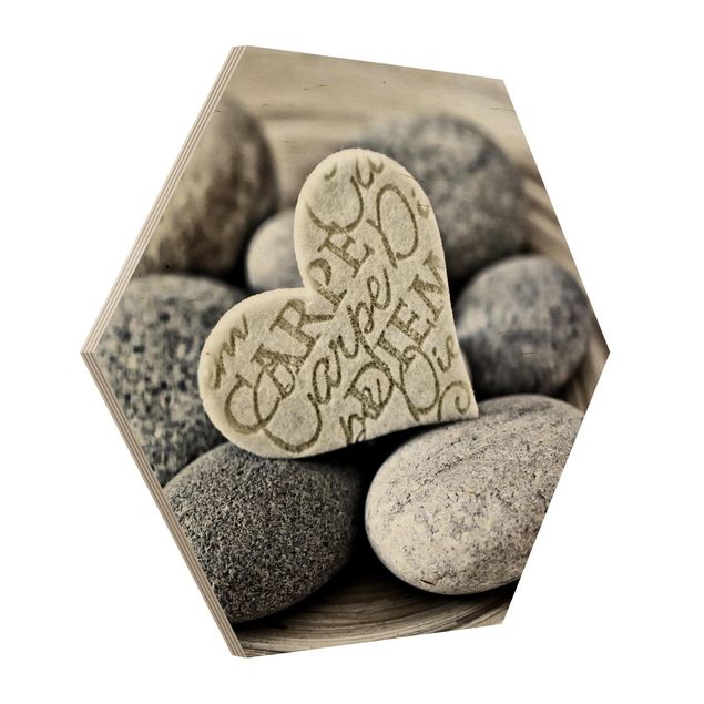 Tableau reproduction Carpe Diem Coeur avec pierres