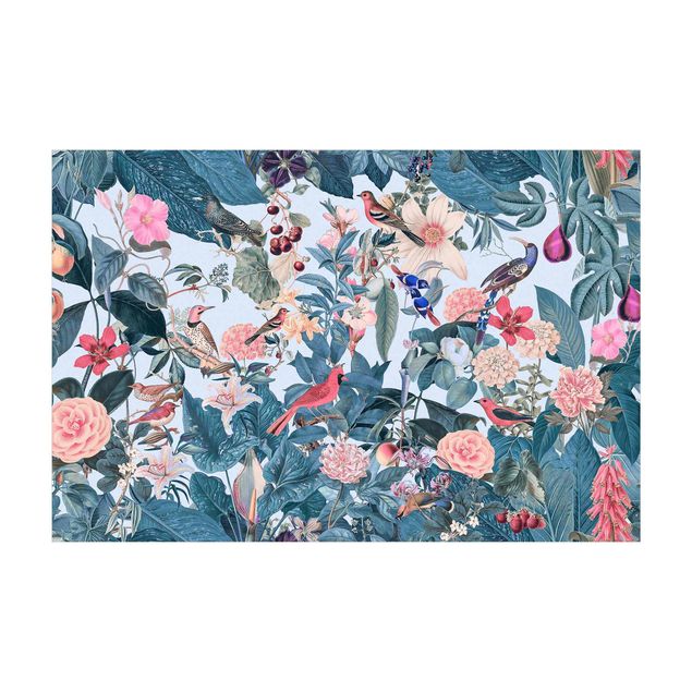 tapis fleuri Collage Vintage - espèces d'oiseaux