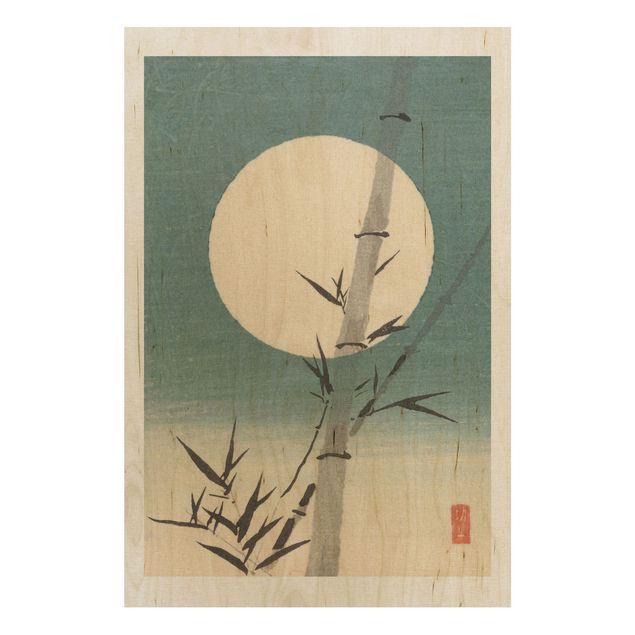 Tableaux en bois avec paysage Dessin Japonais Bambou Et Lune