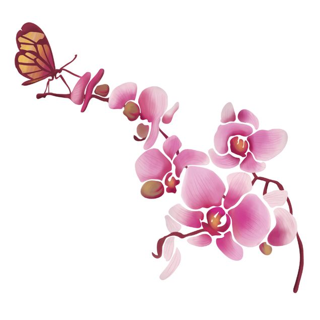 Sticker mural fleurs Orchidée avec papillon
