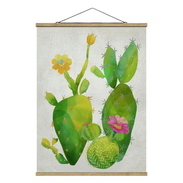 Tableaux famille Famille de cactus en rose et jaune