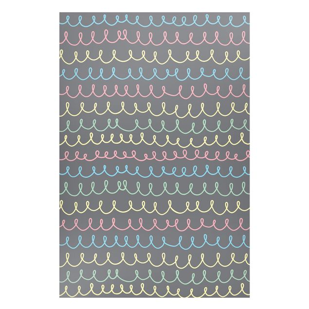 Tableau moderne Lignes ondulées dessinées de couleur pastel sur fond gris