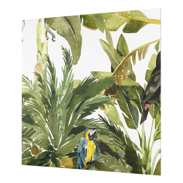 Fonds de hotte - Watercolour Banana Tree And Leopard Pattern - Carré 1:1