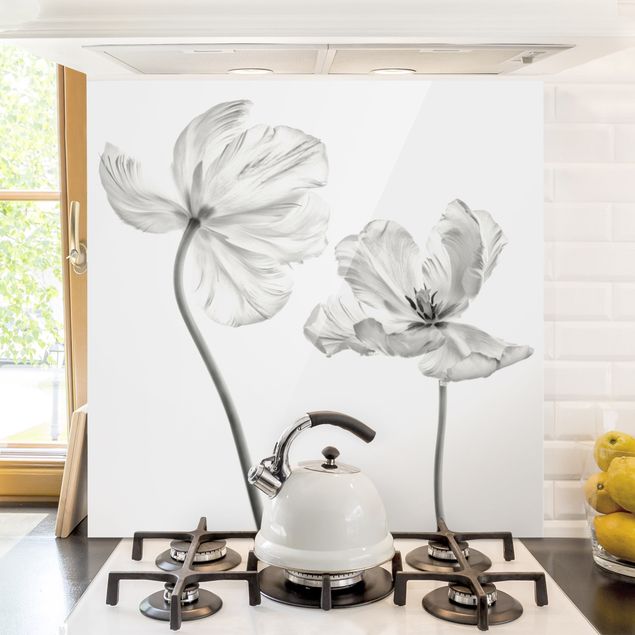 Déco murale cuisine Deux tulipes bianches délicates