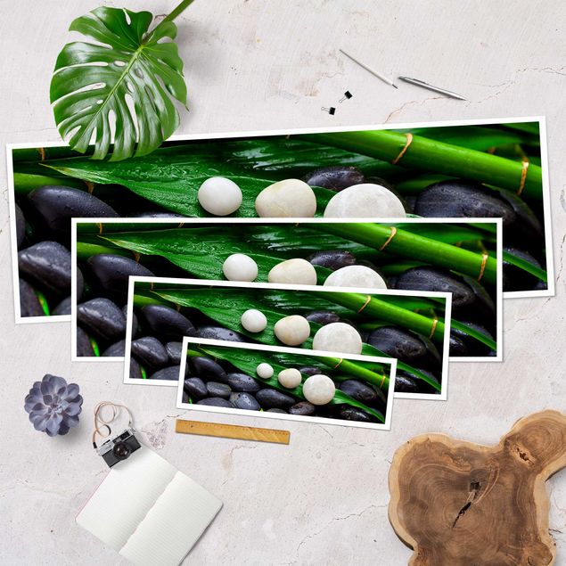 Tableaux muraux Bambou vert avec pierres zen