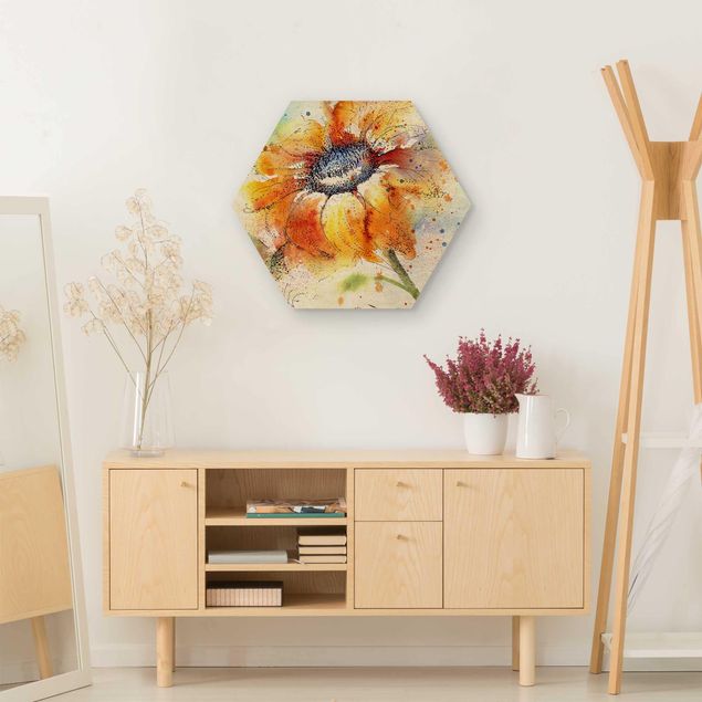 Tableaux en bois avec fleurs Tournesol peint
