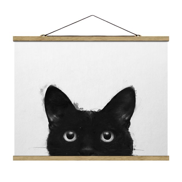 Tableaux animaux Illustration Chat Noir sur Peinture Blanche