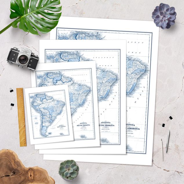 Poster cartes de villes, pays & monde - Map In Blue Tones - South America