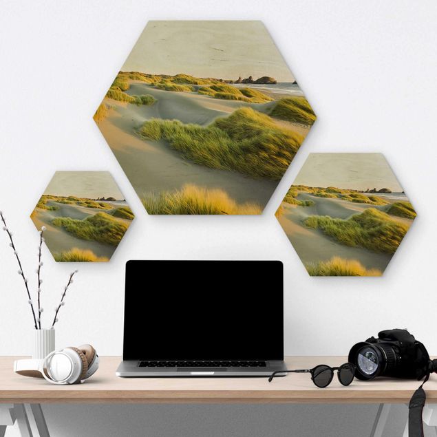 Hexagone en bois - Dunes And Grasses At The Sea