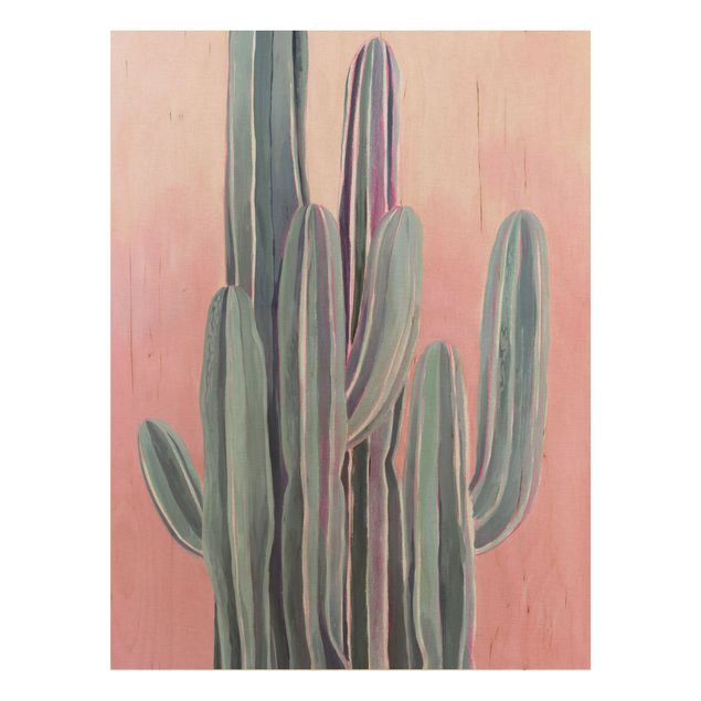 Tableaux en bois avec fleurs Cactus Dans La Lumière Rose II
