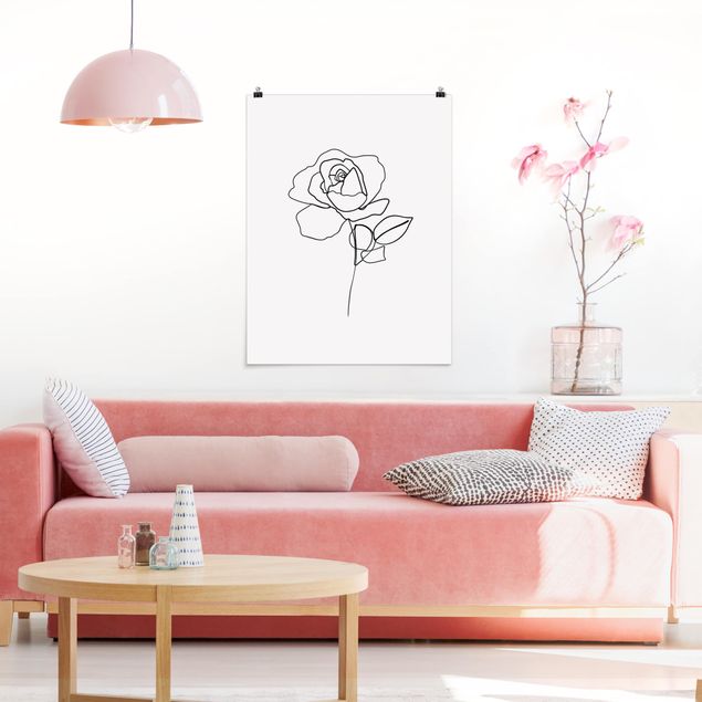 Tableaux modernes Line Art Rose Noir et Blanc