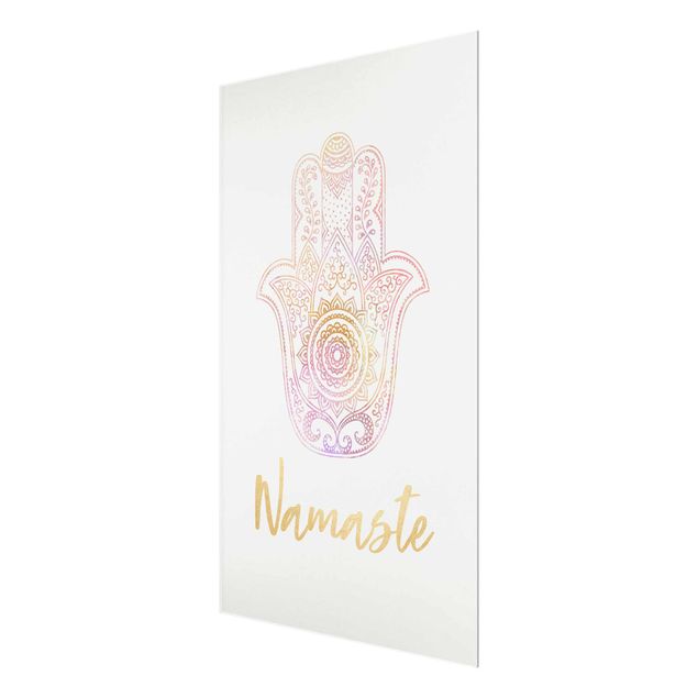 Tableaux en verre magnétique Illustration de la main de Fatma Namaste Gold Light Pink