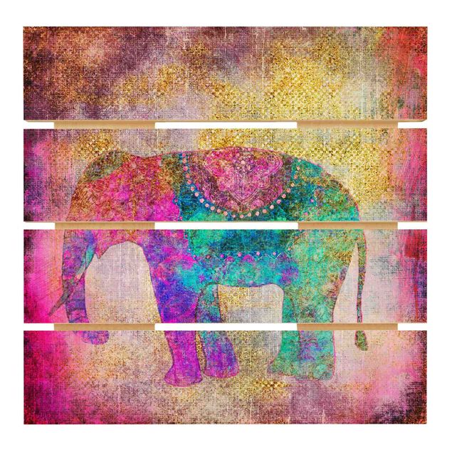 Tableaux bois Collage coloré - Éléphant indien