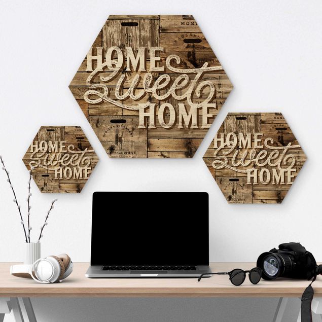 Hexagone en bois - Home sweet Home Wooden Panel
