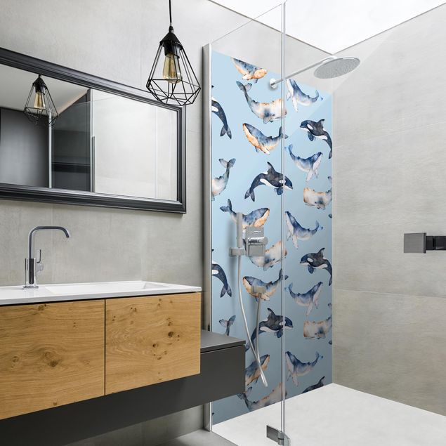 Panneau mural salle de bain Baleine Illustrée à l'Aquarelle